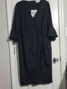 Black Wrap-Style Sheath Dress